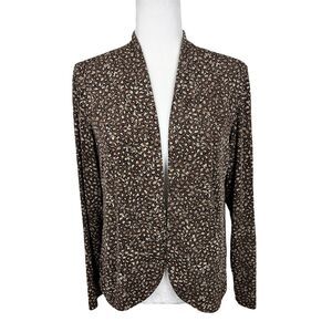 Chico's Travelers Cardigan Women Large Brown Leopard Print Open Slinky Stretch